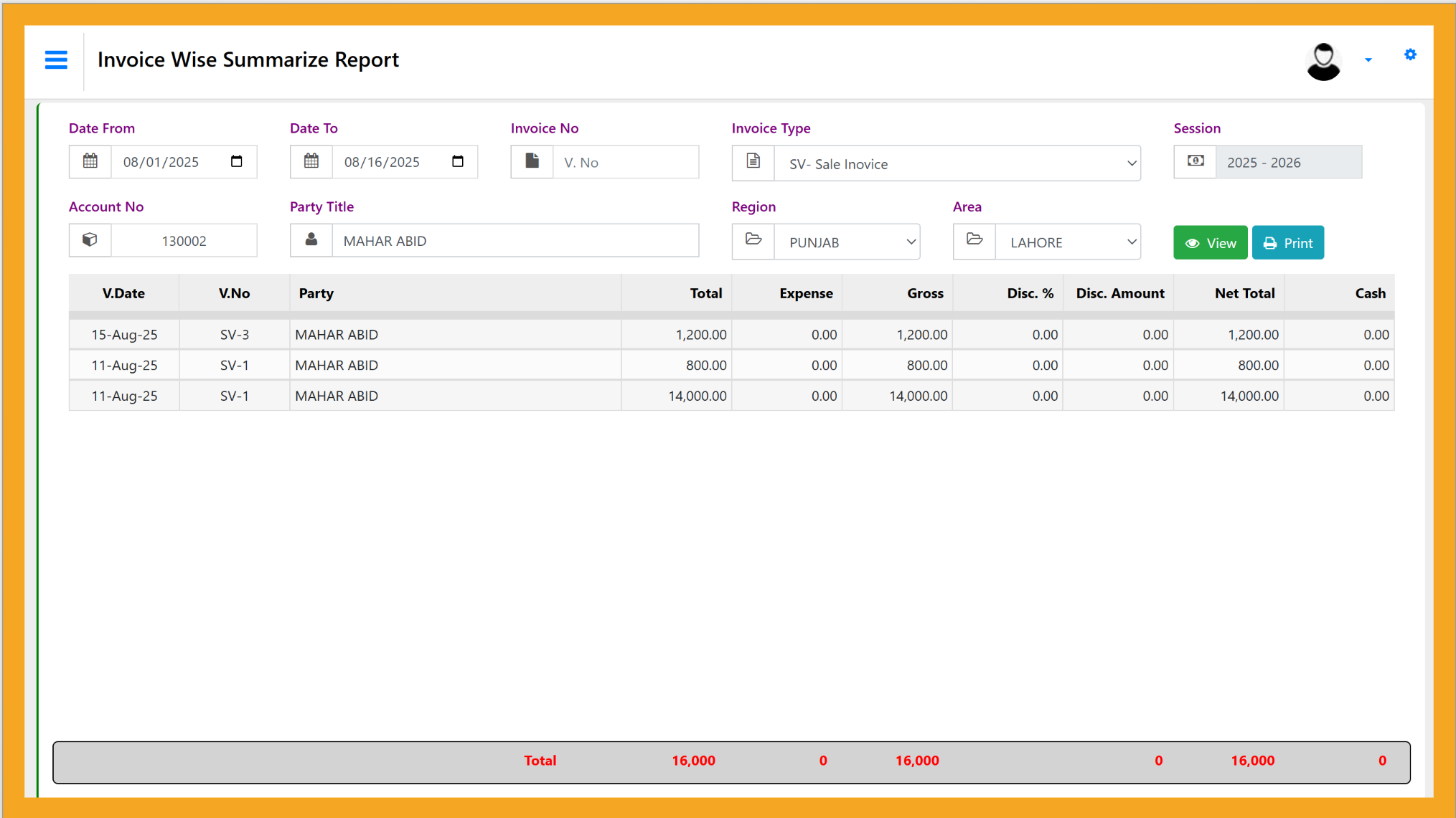 Invoice Wise Summarize